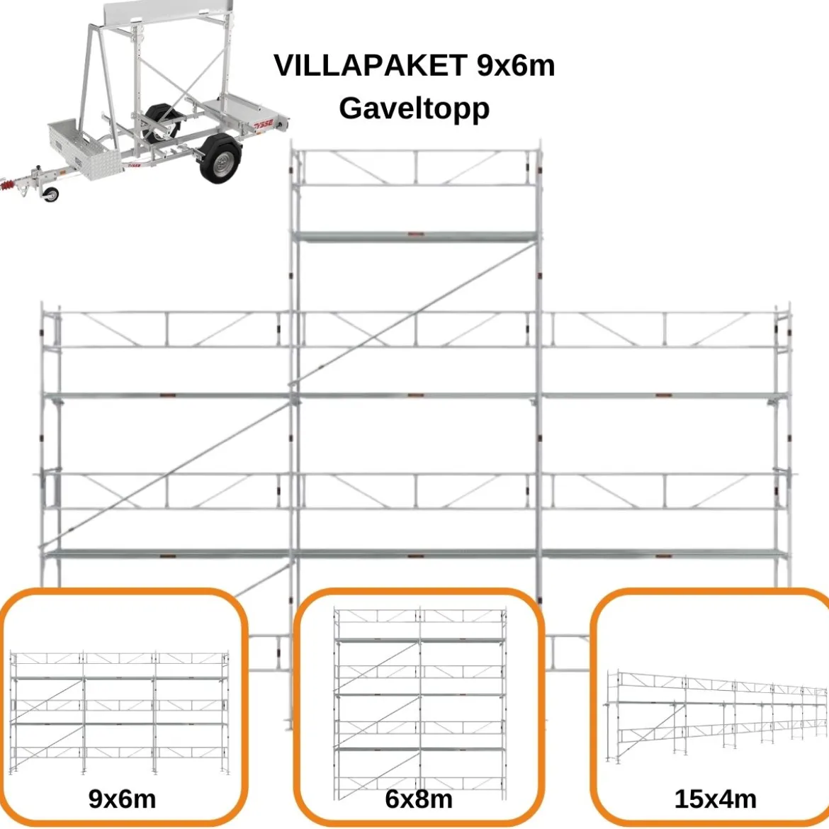 Ställningstrailer med 60m² Villapaket Ram ALU